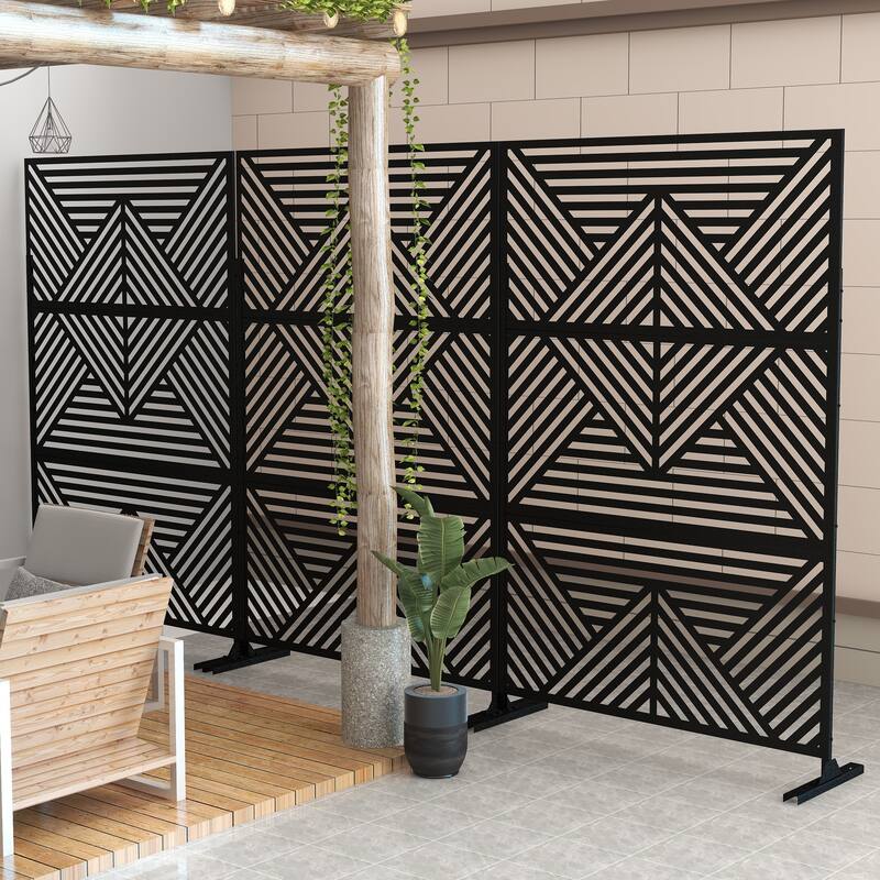 Metal Privacy Screen Wall Decoration Free Standing-6.3 ft. H X 4 ft. W