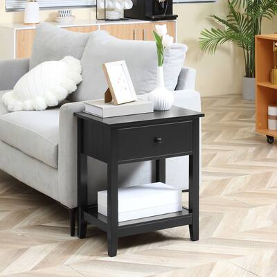 End Table 2-tier Sofa Side Table with Drawer and Open Storage Shelf, Modern Beside Table Coffee Table Snack Table