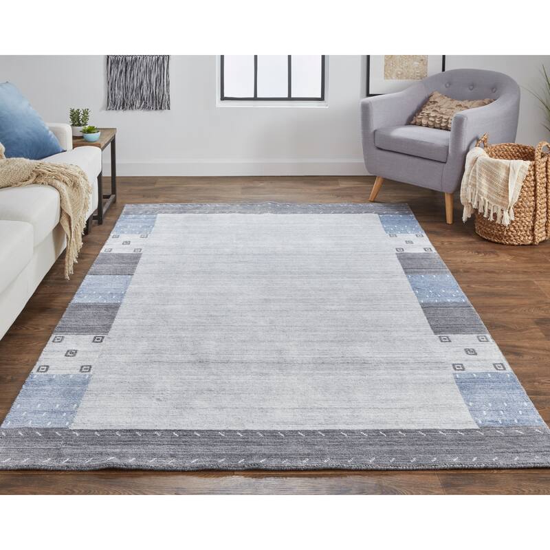 Yurie Contemporary Gebbah Rug, Light Gray/Denim Blue, Area Rug