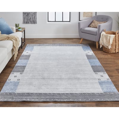Yurie Contemporary Gebbah Rug, Light Gray/Denim Blue, Area Rug