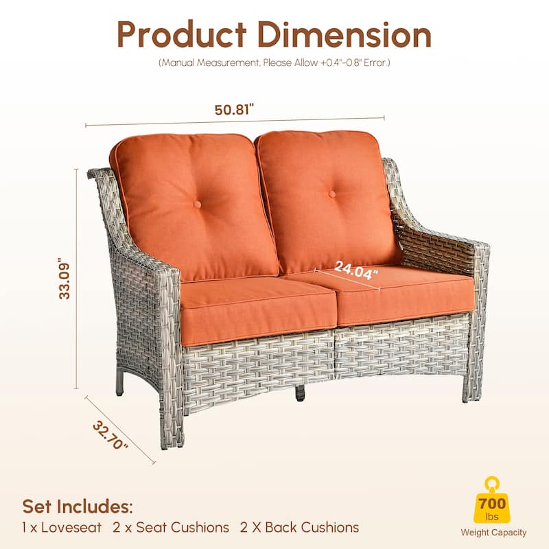 XIZZI Patio Wicker Loveseat with Cushions Outdoor 2-Seater Sofa for Patio, Deck, or Backyard