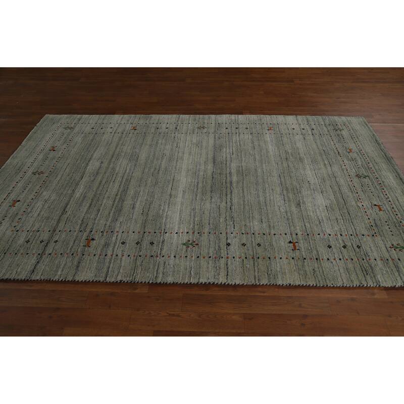 Hand Knotted Oriental 100% Wool Carpet Tribal Animal Pictorial Greys & Charcoal Gabbeh Area Rug - 8' 1'' X 5' 0''
