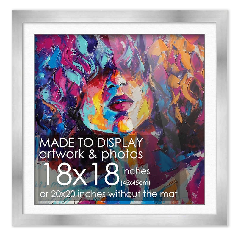 18x18 Frame Silver With White Picture Mat For 18x18 Print - Or 20x20