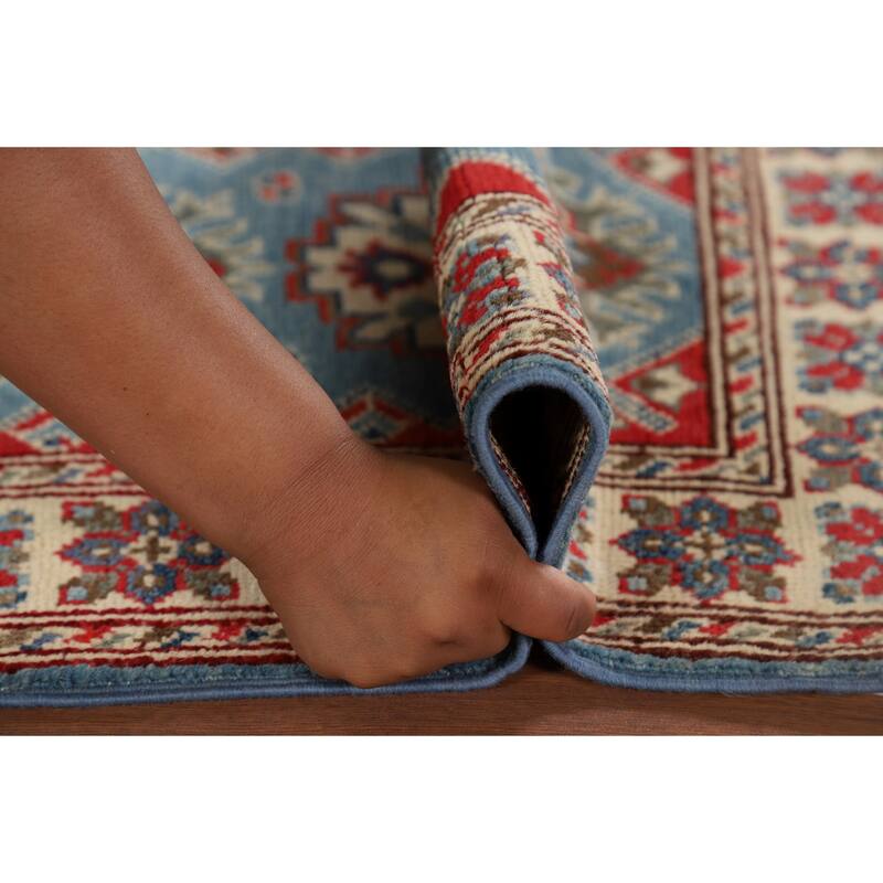Blue Kazak Accent Rug Handmade Geometric Wool Carpet - 2'0" x 3'0"