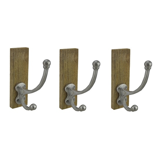 Set of 3 Rustic Wood and Metal Wall Hooks - 8 X 2.5 X 6 inches