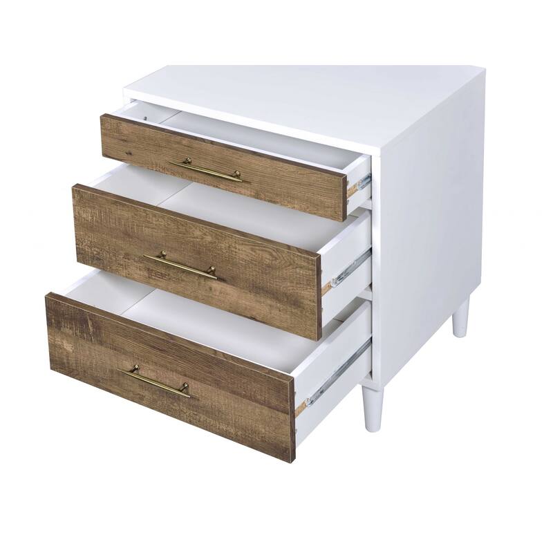 Brown Wood 3-Drawer Oak Finish Nightstand with Rustic Gold Pulls - Brown