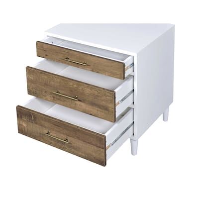 Brown Wood 3-Drawer Oak Finish Nightstand with Rustic Gold Pulls