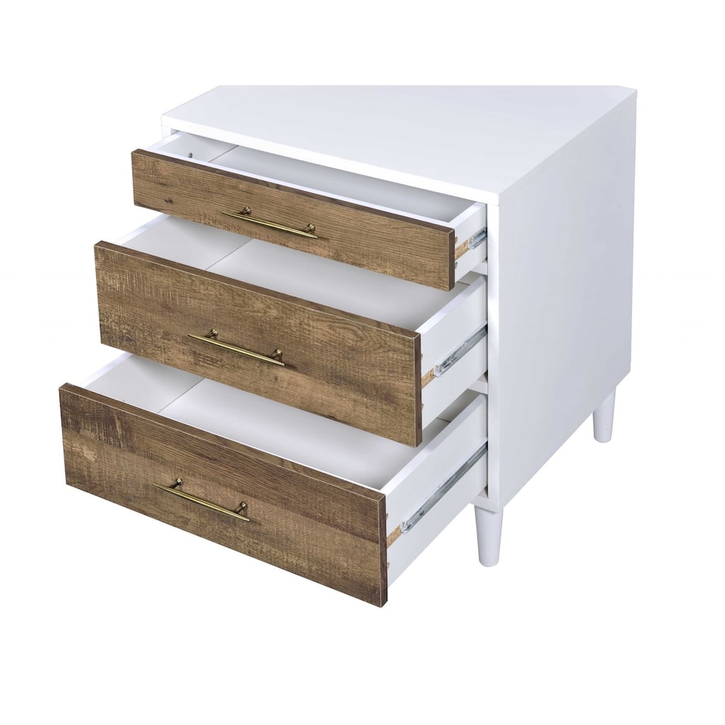 Brown Wood 3-Drawer Oak Finish Nightstand with Rustic Gold Pulls