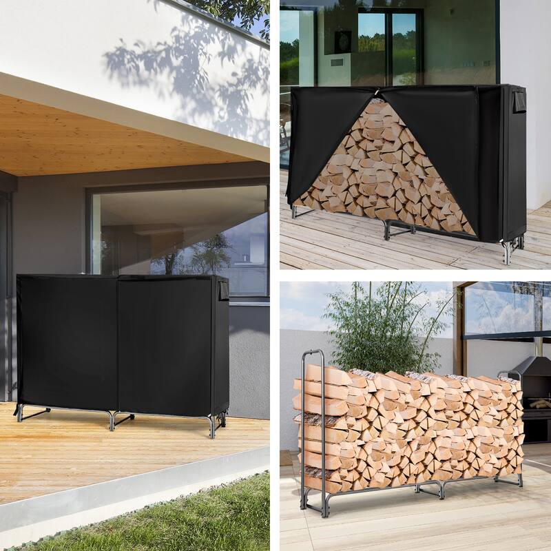 Costway 4FT/5FT/6FT/8FT Firewood Storage Log Rack Heavy Duty Iron Log