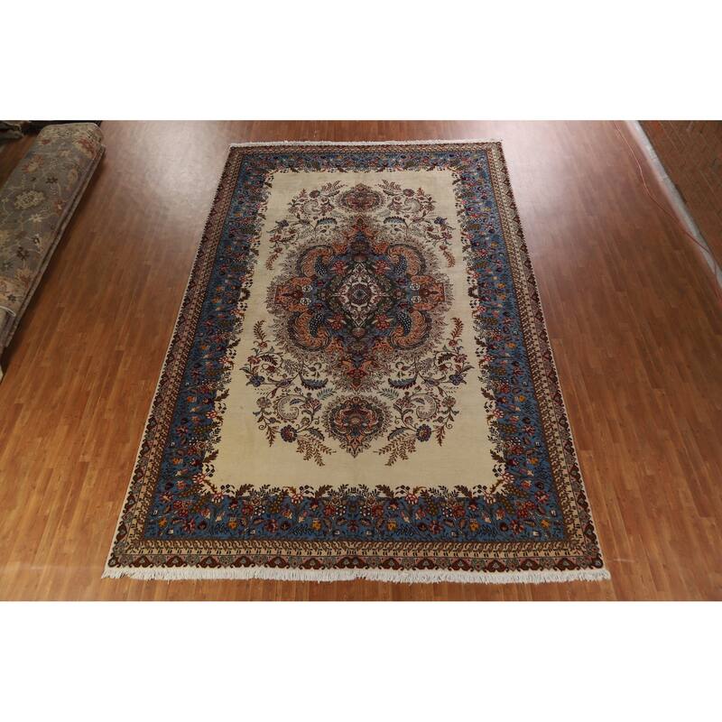Hand Knotted Oriental 100% Wool Carpet Traditional Floral Beige & Ivories Tabriz Area Rug - 15' 2'' X 10' 1''