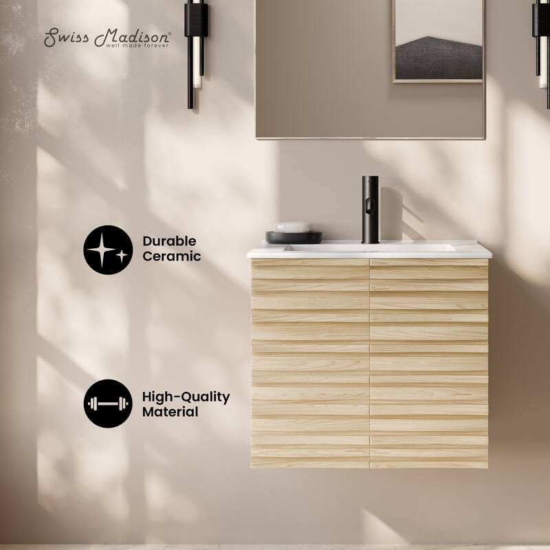 Cascade 24" Wall-Mounted Bathroom Vanity In Natural Oak With Sink Top - 24