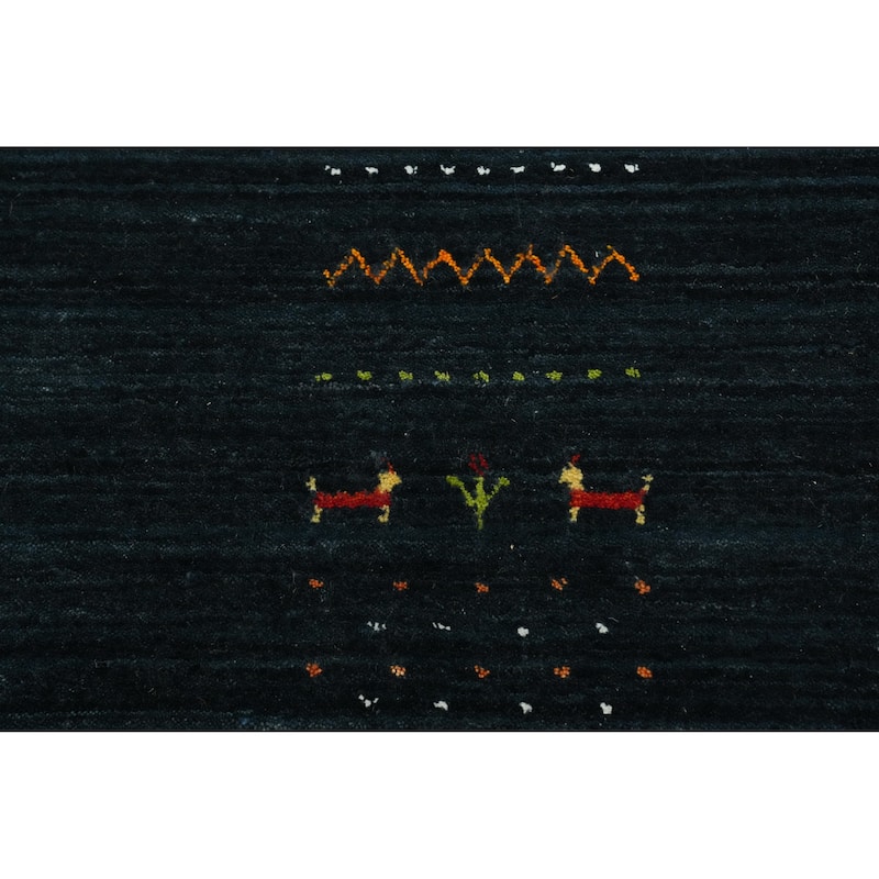 Hand Knotted Oriental 100% Wool Carpet Tribal Animal Pictorial Navy Blue & Blues Gabbeh Area Rug - 8' 10'' X 8' 9''