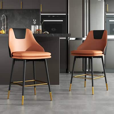 Full Back Upholstered Counter Stool With Metal Frame (Set of 2)