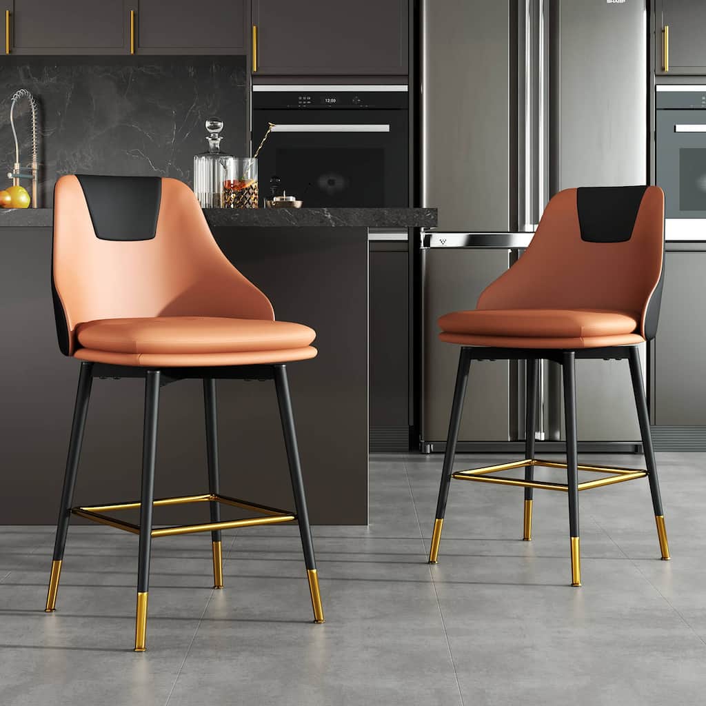 Full Back Upholstered Counter Stool With Metal Frame (Set of 2)