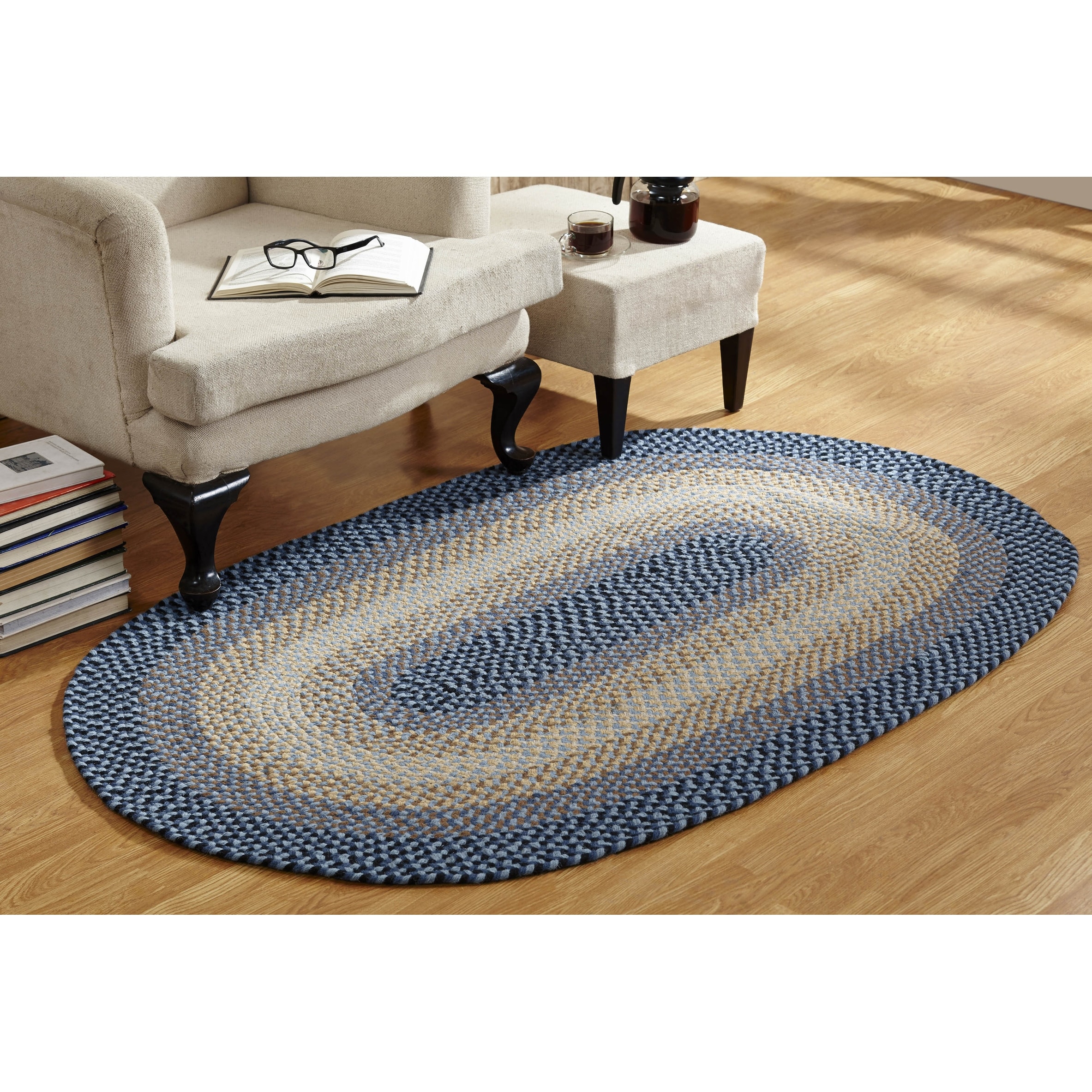 Better Trends Country Braid Collection 3 Piece Set Durable & Stain Resistant Reversible Indoor Oval Area Rug 100% Polypropylene in Vibrant Colors 20x30/20x30/36x60 Natural Blue Stripe 