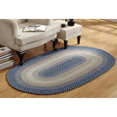 Better Trends Woodbridge Braid 100% Wool Stain Resistant, Double Sided Reversible Oval Indoor Area Utility Rug