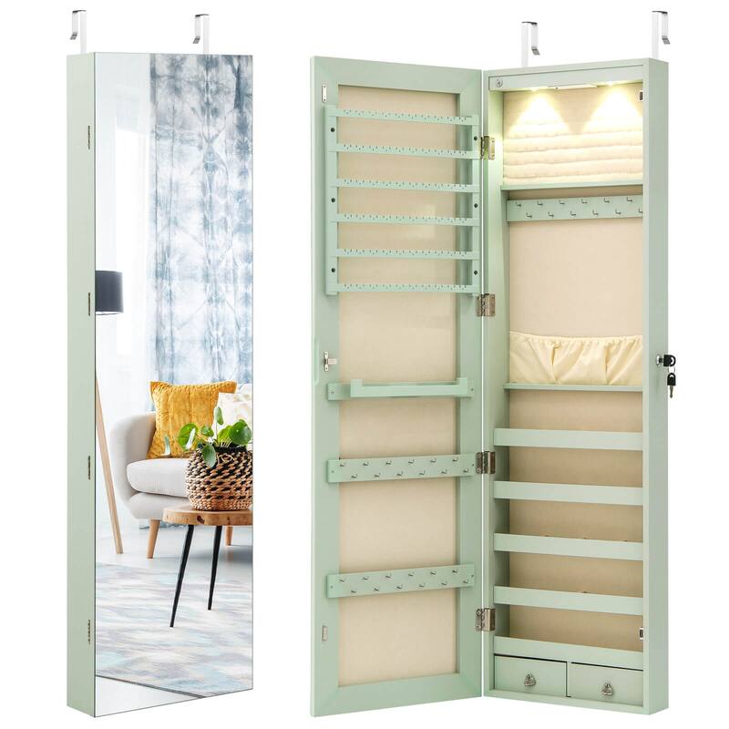 Costway Mirrored Wall & Door Mounted Jewelry Cabinet Storage Organizer - See Details