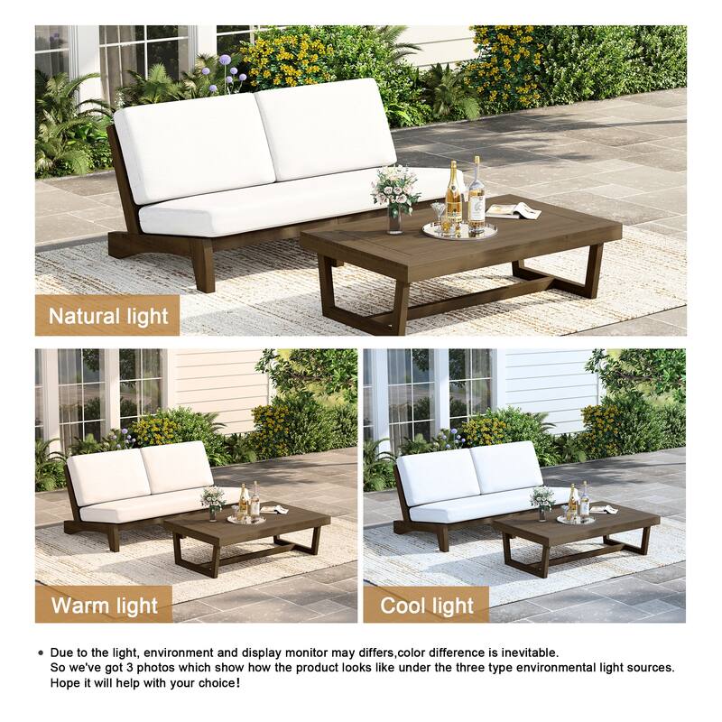 3 Seat Wood 64" W Cushioned Outdoor Patio Sofa with Coffee Table