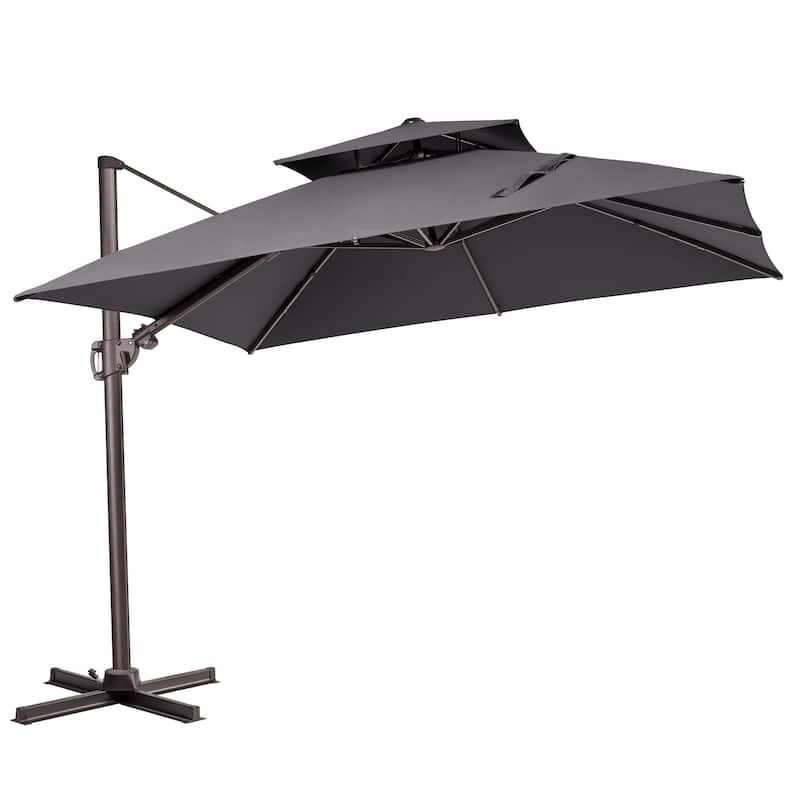 13 x 10 FT Outdoor Patio Cantilever LED Lighted Double Vented Umbrella with Base
