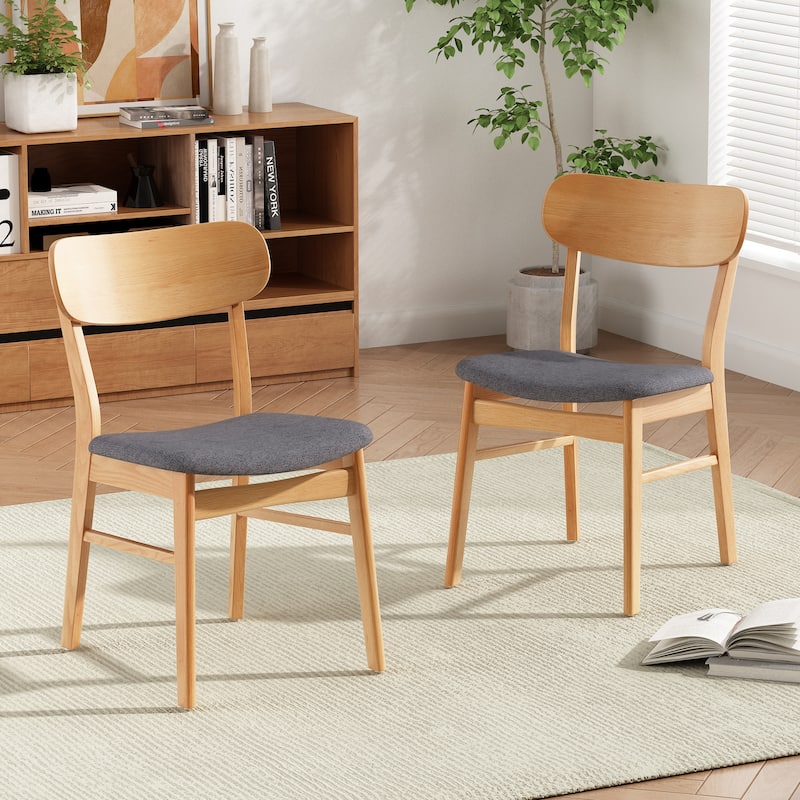 Roomfitters Set of 2 Modern Dining Chairs with Padded Fabric Seats and Solid Rubberwood Legs - DARK GREY
