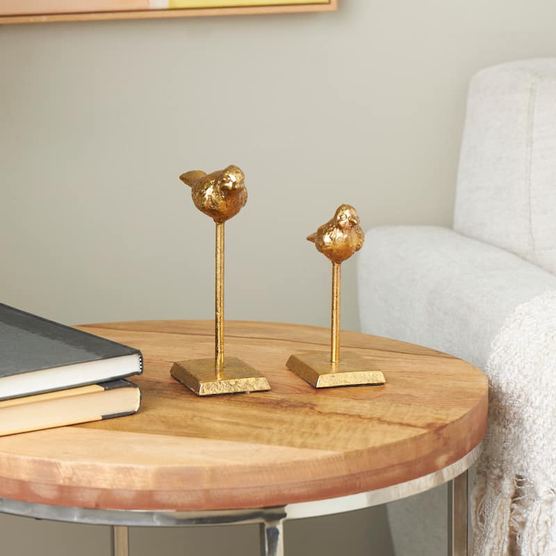 Metal Bird Sculpture with Gold Foil Texturing - Set of 2 Gold - Roche River Decor - 3"W x 5"L x 8"H