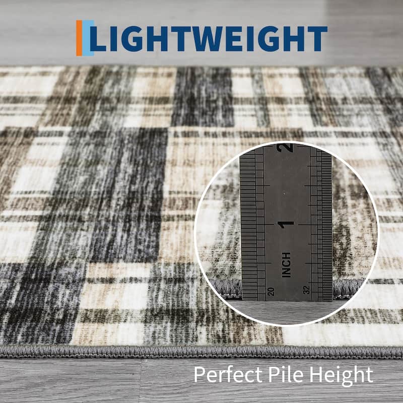 Area Rugs for Living Room Bedroom Modern Geometric Rug Low Pile Non Slip Farmhouse Plaid Carpet