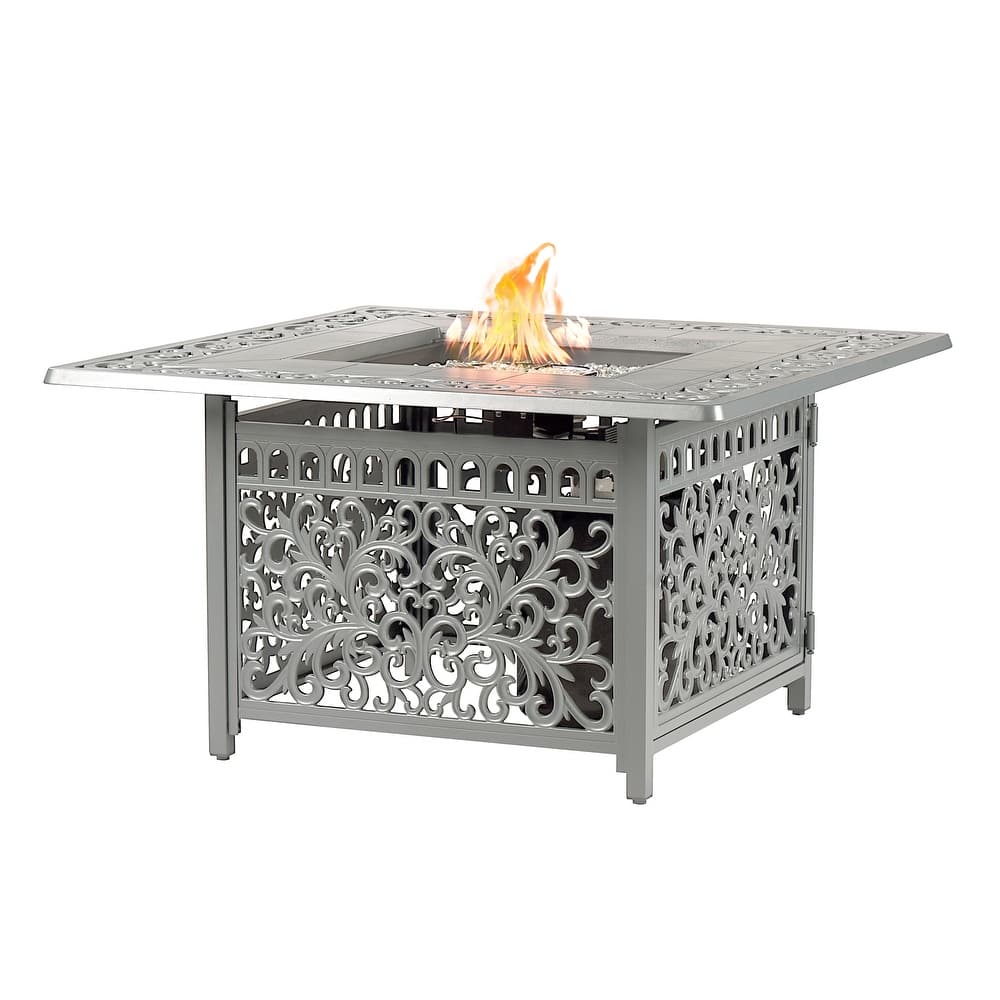 Square 42 in. x 42 in. Aluminum Propane Fire Pit Table with Glass Beads, Two Covers, Lid, 57,000 BTUs