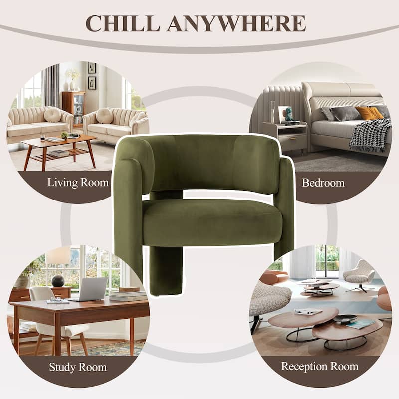 RENEWLINE Modern Velvet Barrel Accent Chair - 3-Leg Design for Living Room, Bedroom
