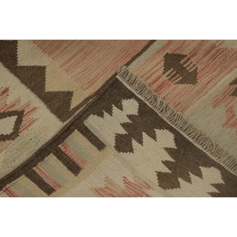 Hand Woven Oriental 100% Wool Carpet Southwestern Tribal Oranges & Rust Kilim Area Rug - 9' 8'' X 6' 6''
