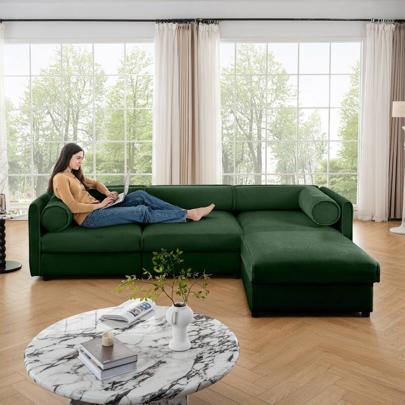 Modern 4-Piece L-Shaped Modular Sofa with Storage & 1 Storage Ottoman