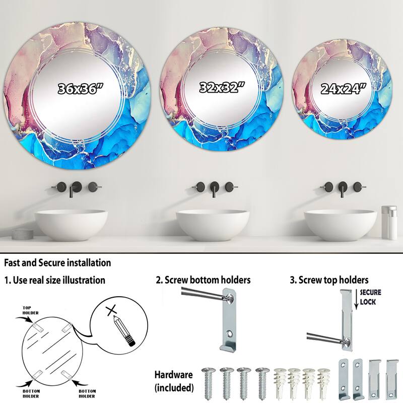 Designart 'Blue And Purple Liquid Art I' Printed Modern Wall Mirror