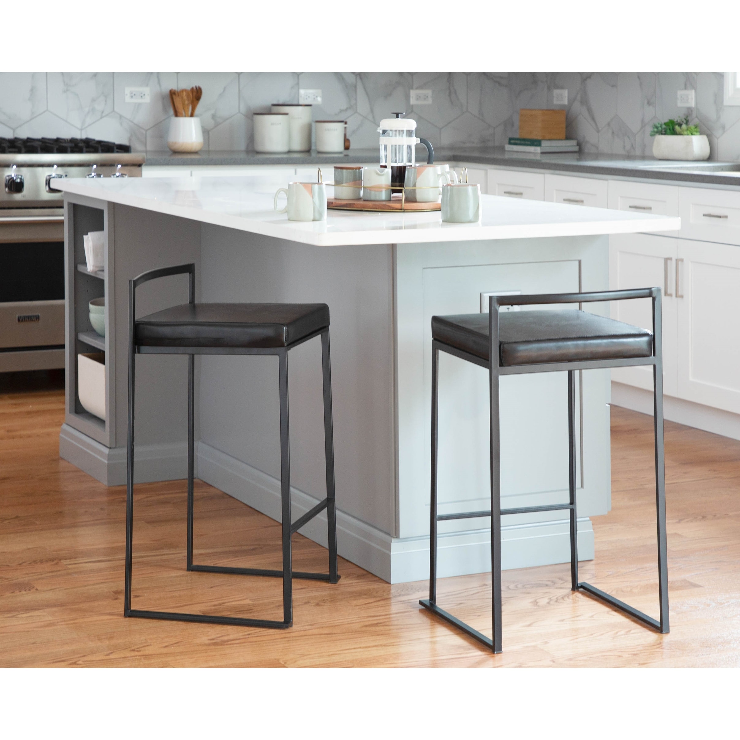 Porch & Den Forrest Contemporary Black Stackable Fully Welded Counter Stool (Set of 2)