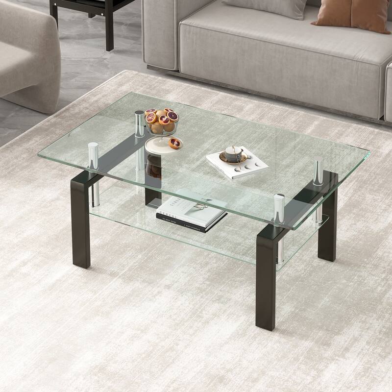 Tempered Clear Glass Coffee Table, 2-Layers Coffee Table