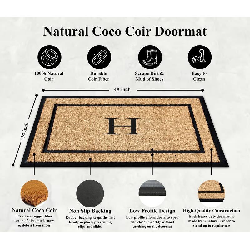 A1HC Natural Coir Monogrammed Door Mat for Front Door, Durable Large Outdoor Rug, Heavy Duty Welcome Doormat - 24" X 48"