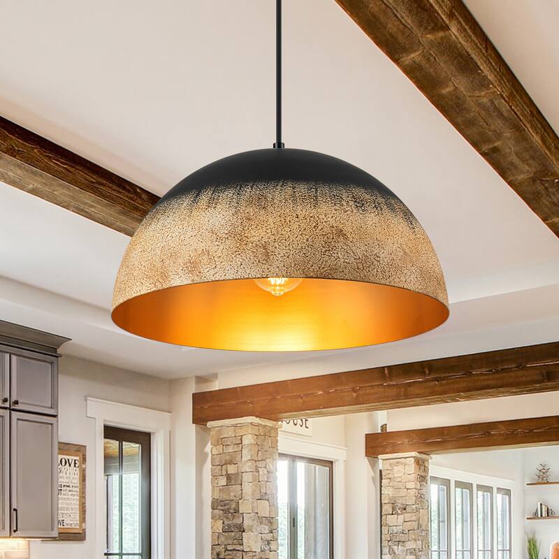 Industrial Black and Sandy Mud Finish Dome Pendant Light Fixtures Kitchen Island - W15.75" - W15.75" - Black
