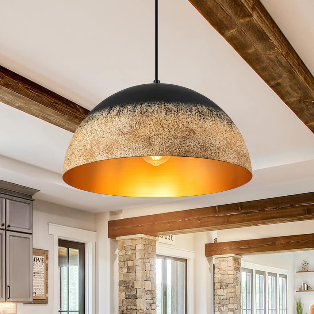 Industrial Black and Sandy Mud Finish Dome Pendant Light Fixtures Kitchen Island - W15.75"