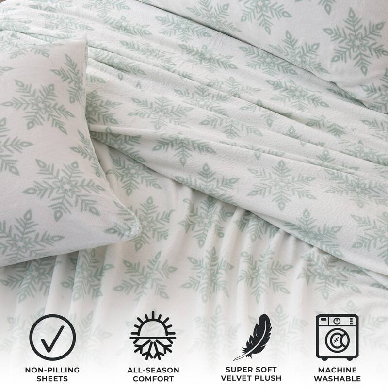 Great Bay Home Extra Soft Cozy Velvet Plush Printed Bed Sheet Set