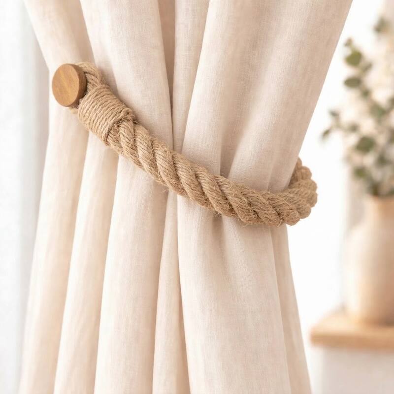 Twisted Curtain Tiebacks with Magnetic Closure 19.75 x 0.75 in - 1 Tieback - Jute