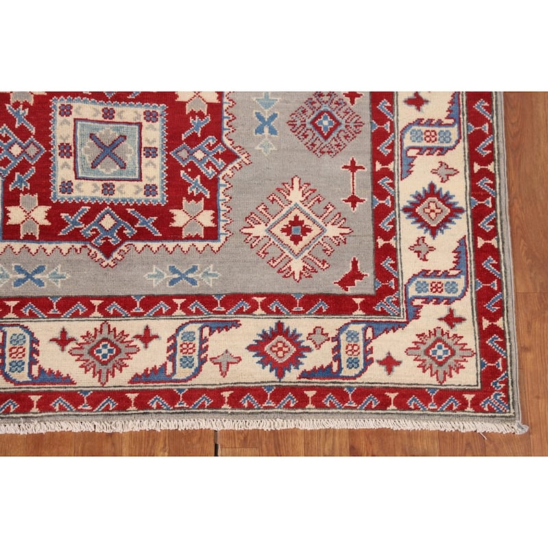 Traditional Grey Kazak Oriental Area Rug Hand-Knotted Wool Carpet - 5'1" x 6'9"