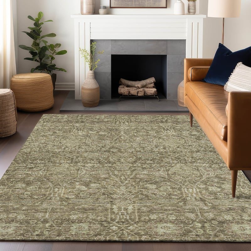 Machine Washable Indoor/ Outdoor Vintage Boho Chantille Rug - Brown - 5' x 7'6"