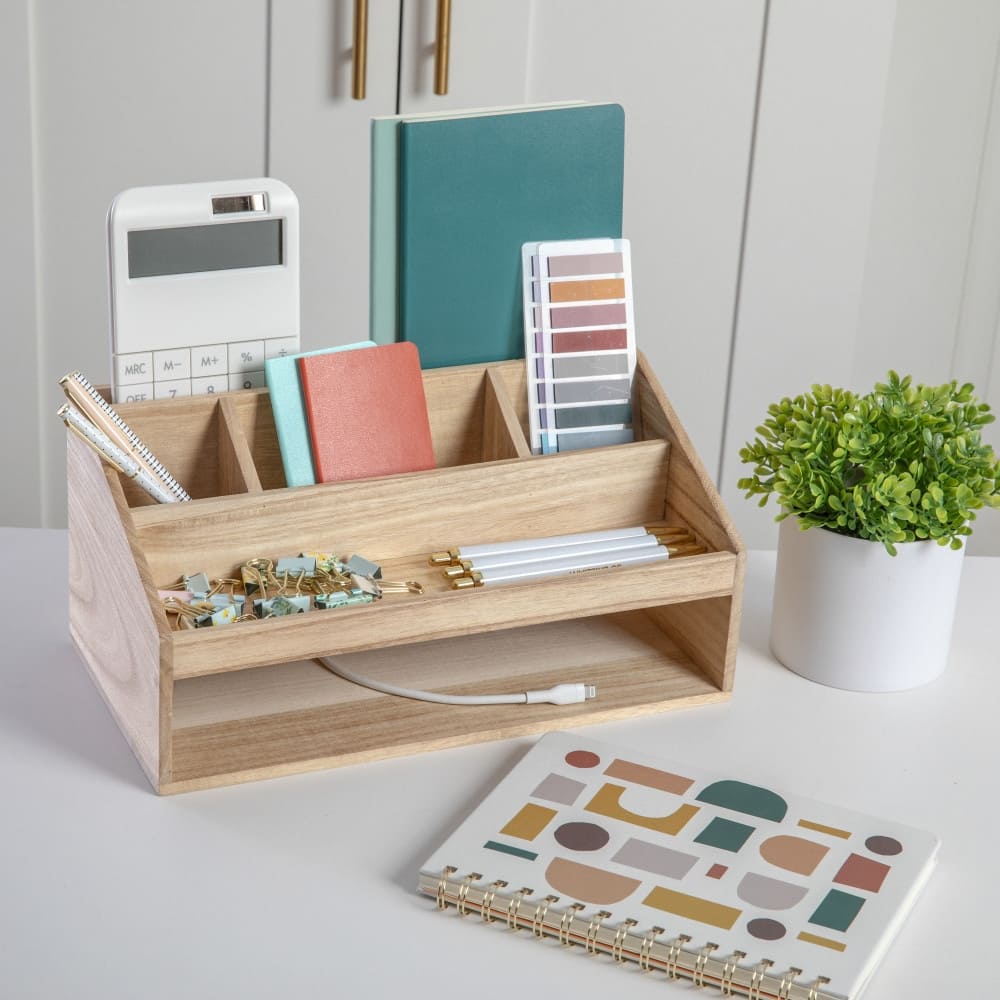 Martha Stewart Premium Wooden Home Office Desktop Organizer