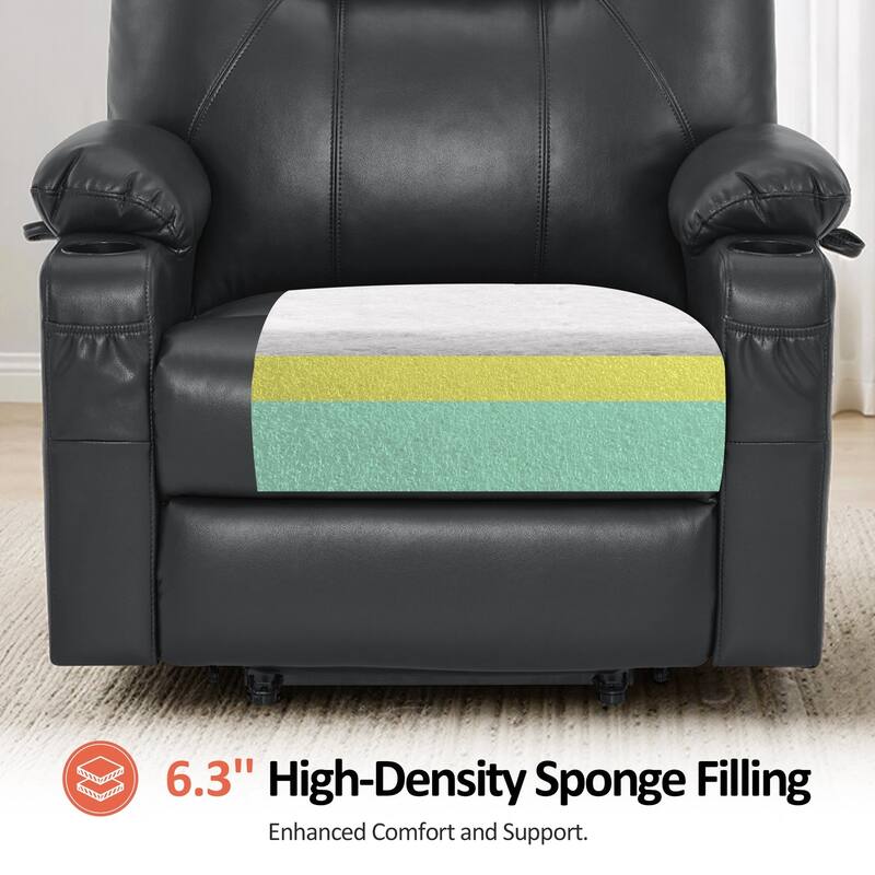 MCombo Large-Wide Power Lift Recliner Chair Sofa with Massage and Heat for Elderly People, Faux Leather R7510