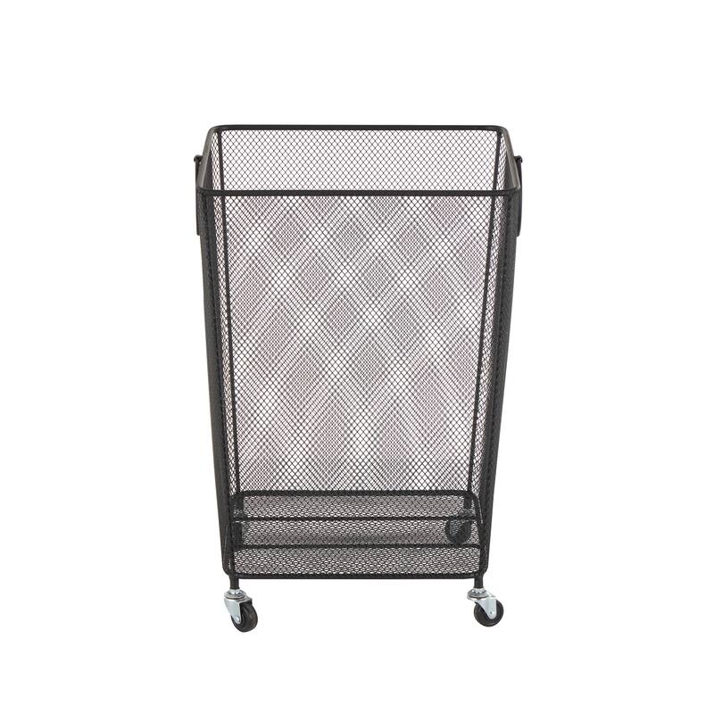 Black or Gold Metal Square Mesh Wire Rolling Laundry Storage Cart with Ring Handles