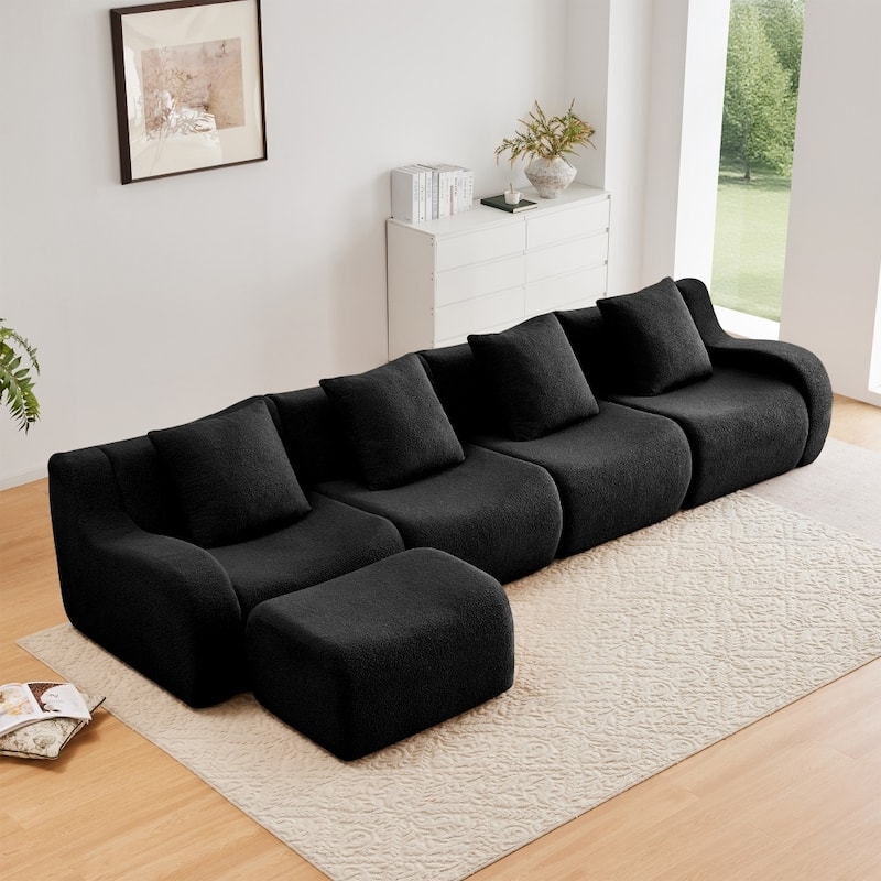 Modern Boneless Teddy Fabric Sectional Sofa with High Density Sponge