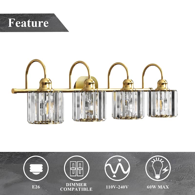 ExBrite Modern Rose Gold Dimmable Bathroom Crystal Vanity Lights