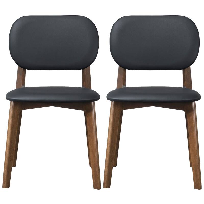 GDFStudio - Kelsey Mid-Century Modern Faux Leather Dining Chair with Solid Wood Base, Set of 2 - 21.1"W