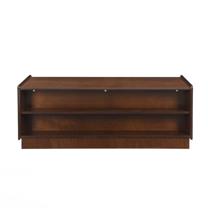 Modern Rectangle Coffee Table with 4 Drawers and 2 Display Shelves, 47.2" Wood Coffee Table with Fluted Style, Tempered Glass