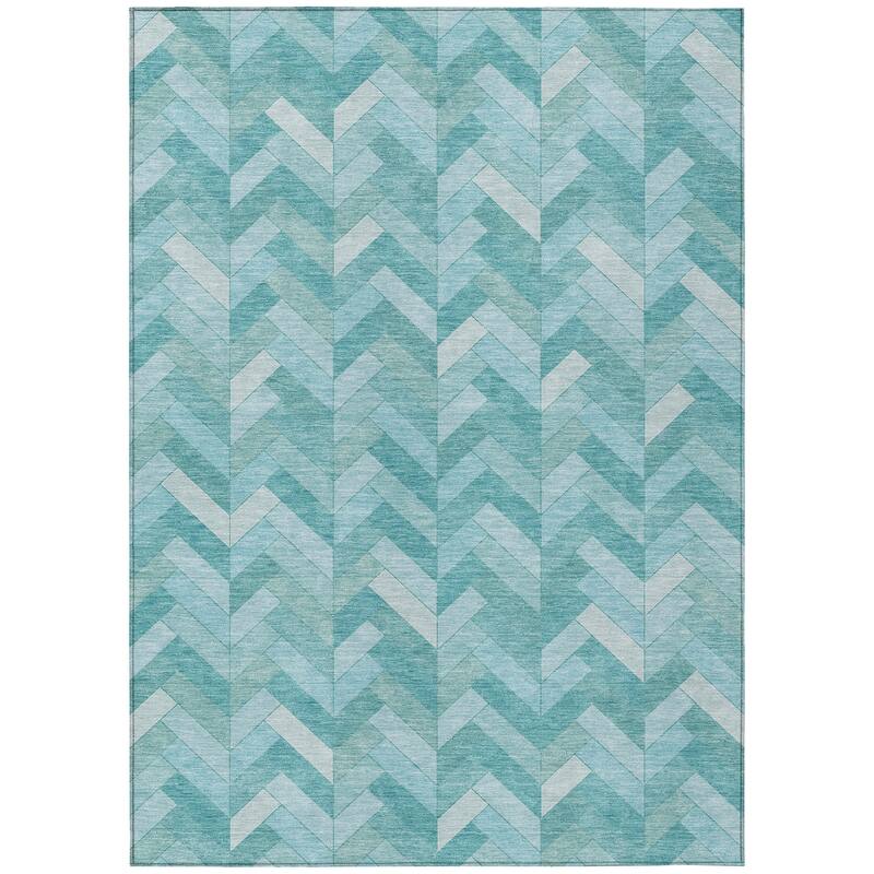 Machine Washable Indoor/ Outdoor Modern Chevron Chantille Rug