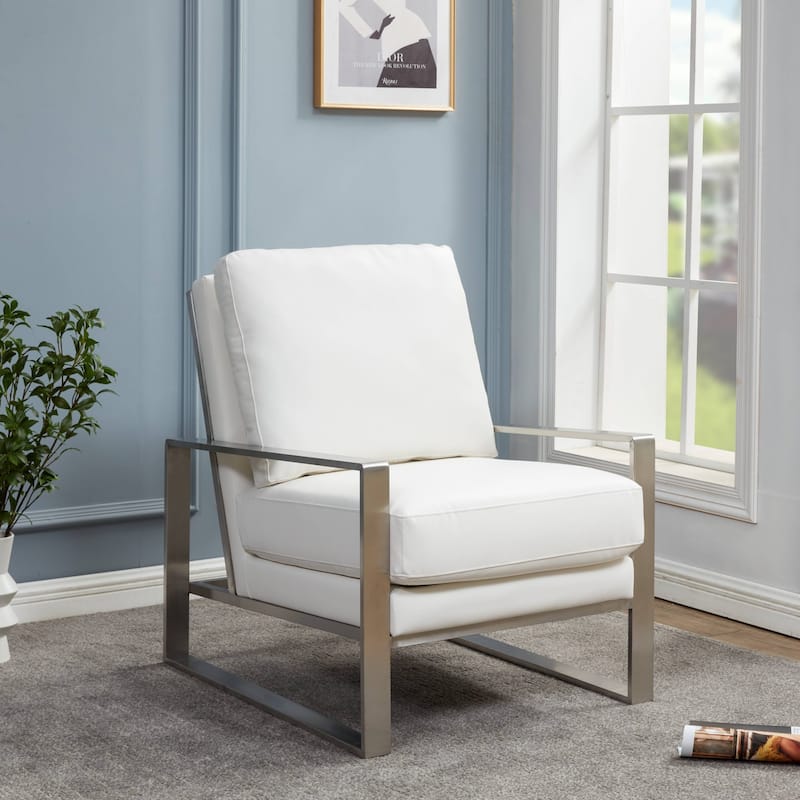 Jefferson Modern Velvet Accent Chair with Brushed Silver Frame, Plush Cushions, and Scratch-Resistant for Home or Office - 29.2