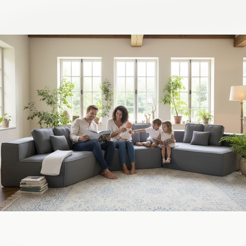 181"Extra Large Multi-Seat Modular Sofa with Teddy Sherpa Fabric,Includes 9 Soft Pillows